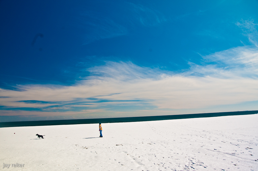 Chasing a ball on the beach